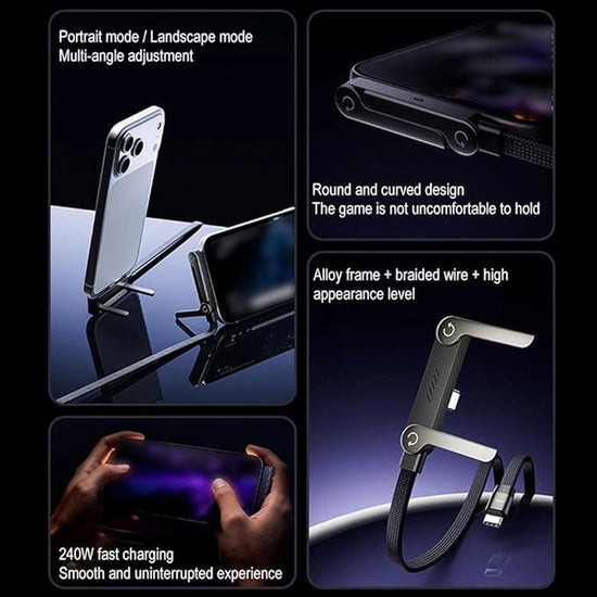 2-in-1 Invisible Holder Charger Cable, 240W Portable Fast Charging Cord with Built-in Phone Stand